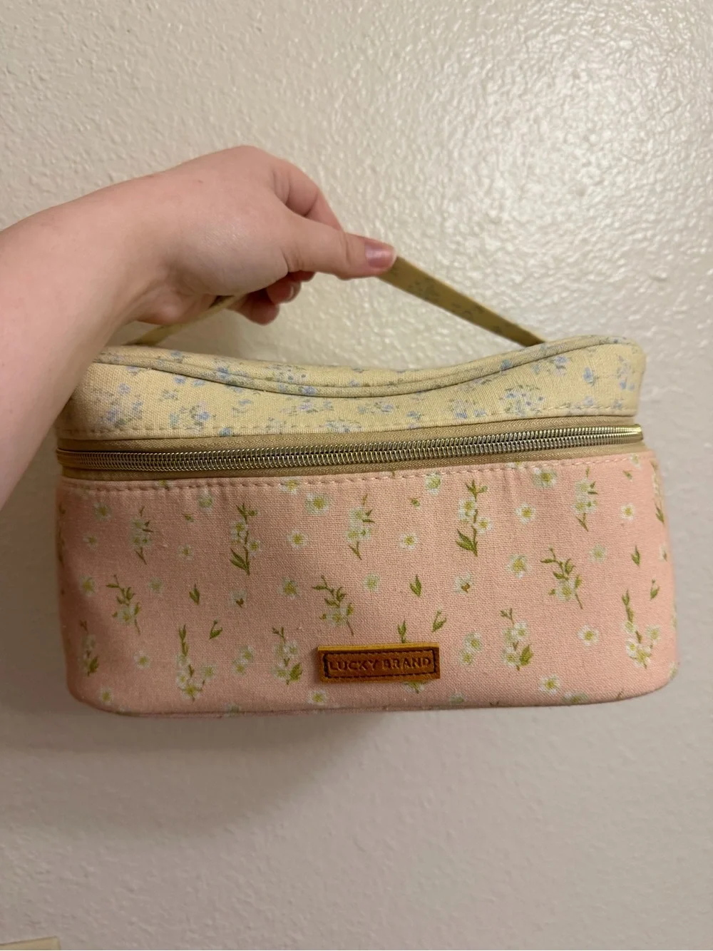 Lucky Brand Two-Tone Floral Cosmetic Case in Pastel Pink and Yellow